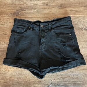 Black Distressed Women Shorts